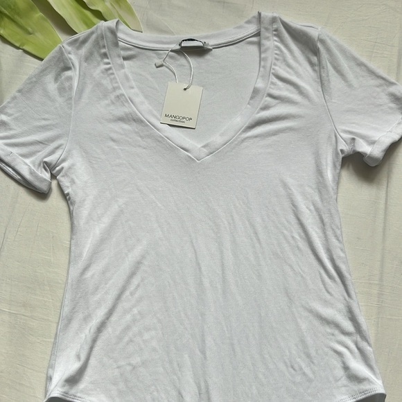 NWT MangoPop Modal V Neck Folded Over Short Sleeve Top Bodysuit - Picture 5 of 9